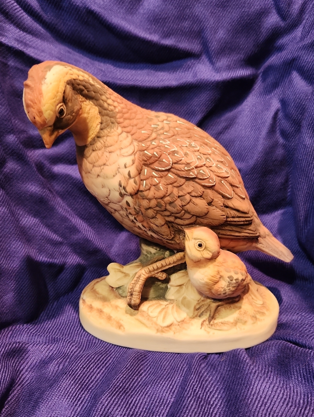 Ceramic Quail Bird And Chick Figurine in Brown and Cream - Andrea By Sadek